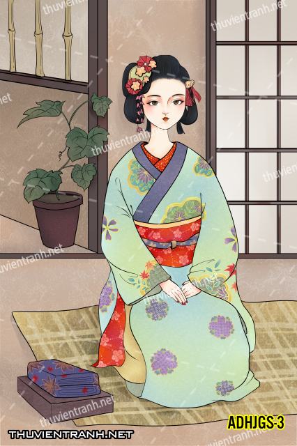 Tranh dán tường Cô gái  Nhật Bản mặc kimono, tranh minh họa cô gái Nhật Bản xưa -ADHJGS-3 - Kết quả tìm kiếm tranh tường